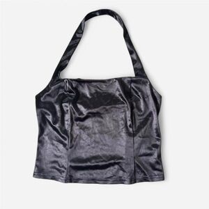 Sleek Black Satin Halter Top